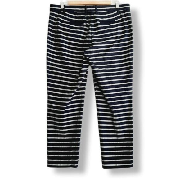 GAP Slim Crop Cropped Stripe Pants Navy Blue Sz 10 - Picture 5 of 9